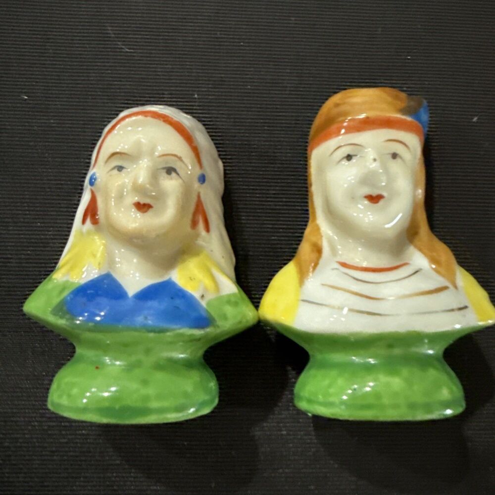 Vintage Salt And Pepper Shakers Native American Indian Japan Great Colors